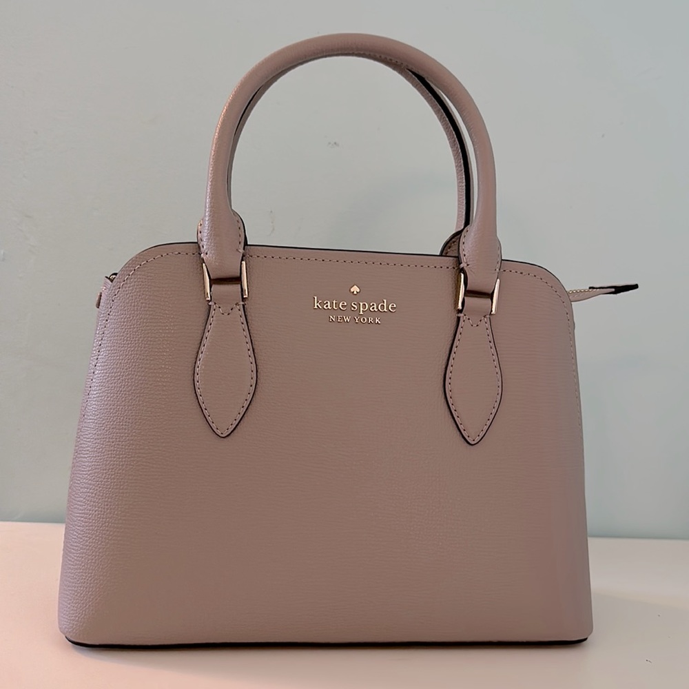 NWT Kate Spade Darcy Leather Crossbody Satchel Shoulder Bag Taupe Gray Gold